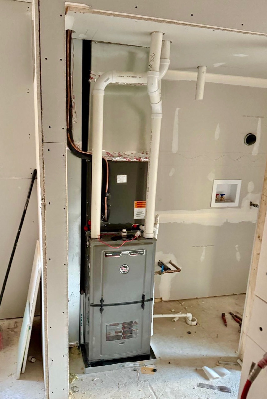 New furnace install, clean condensate & gas lines